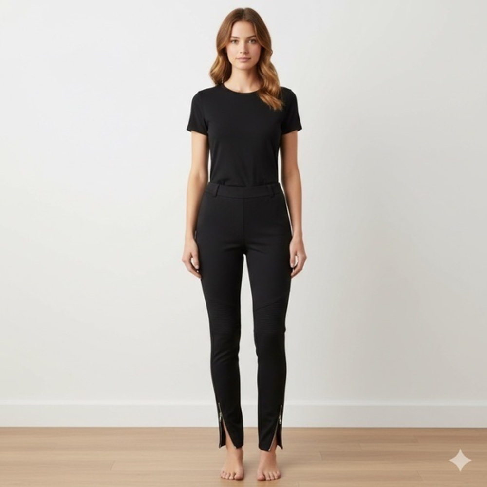 Express Women’s Small Black Ankle Zip Mid Rise Rayon Leggings Pant S ID # 5979